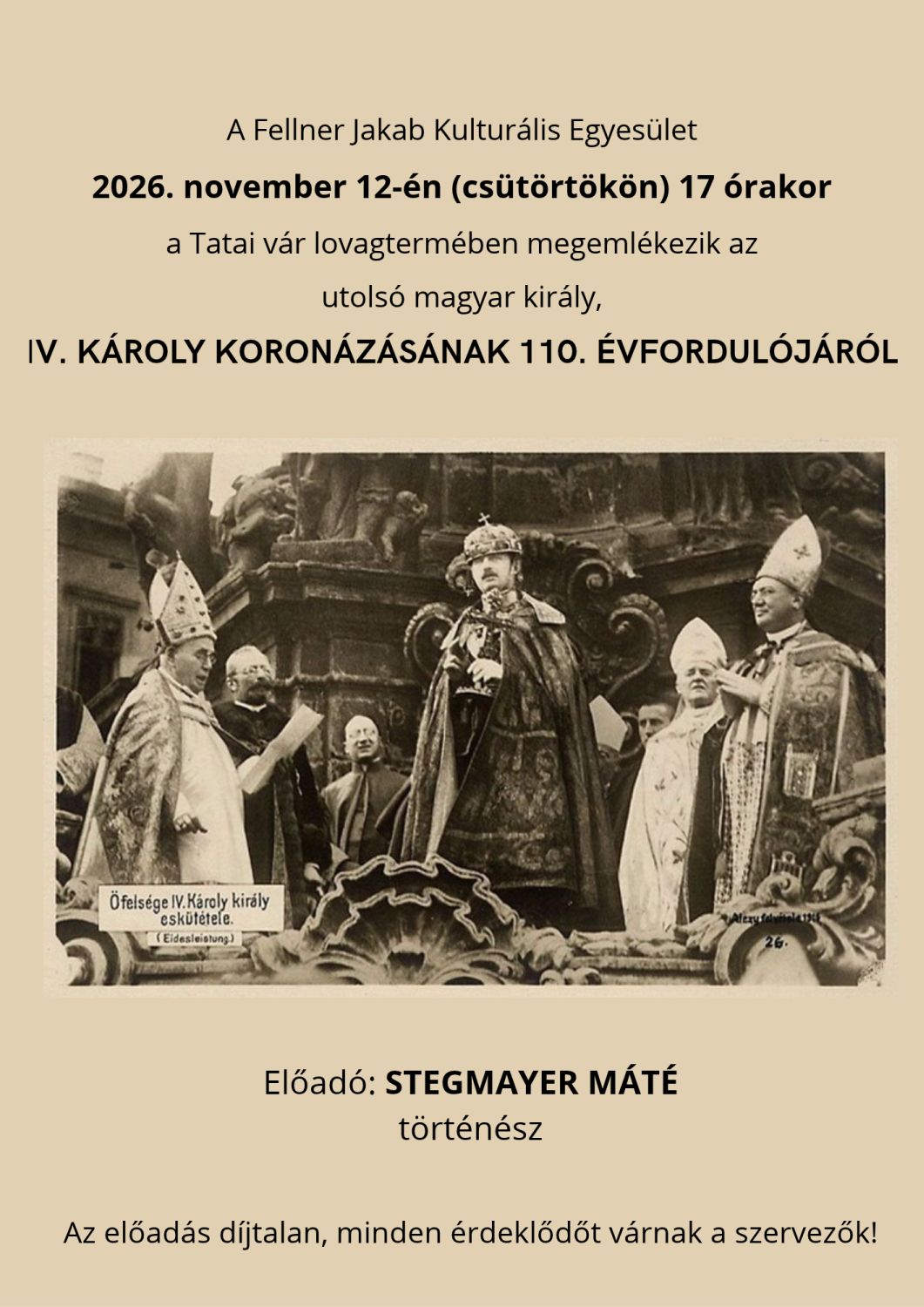 A Felnner Jakab Kulturális Egyesület 2026. november 12-én (csütörtökön) 17 órakor